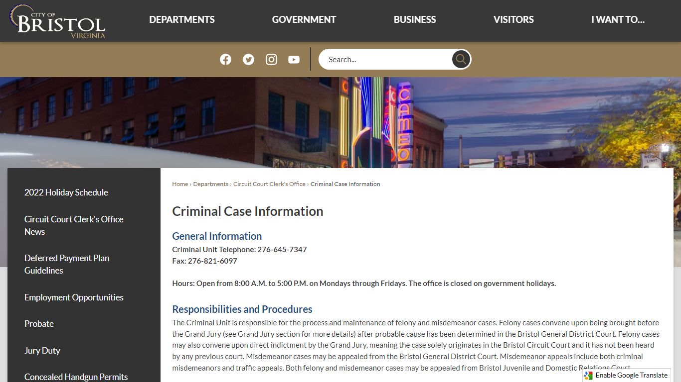 Criminal Case Information | Bristol, VA - Official Website